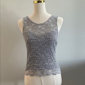 Hanky Panky Vintage Silver Lace Tank Top Size Medium